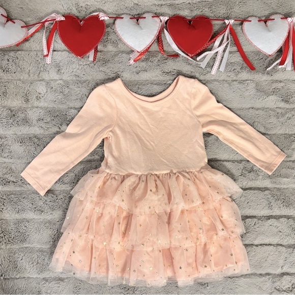 Cat & Jack Other - Cat & Jack 18 Months Light Pink Long Sleeve Dress Shirt with Gold Hearts Tutu